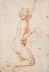 A Kneeling Nude Woman with Her Left Arm Raised